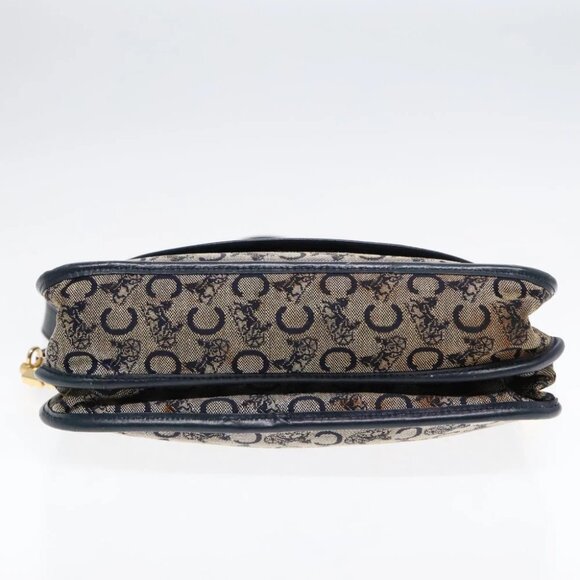 CELINE C Sulky Shoulder Bag Canvas Navy Gold Auth 92833 - Picture 7 of 14